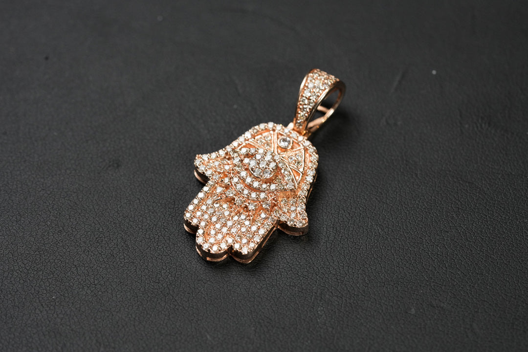 Diamond Hamsa Pendant Rose 14K Gold