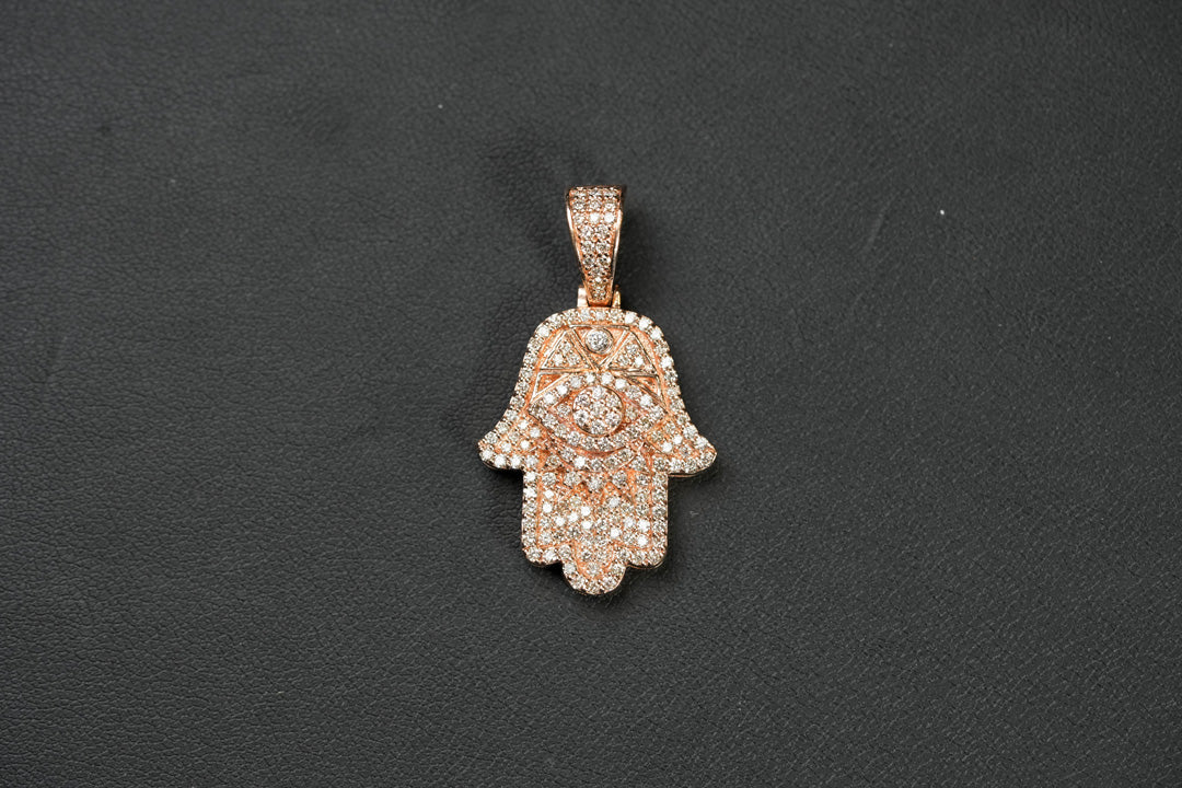 Diamond Hamsa Pendant Rose 14K Gold