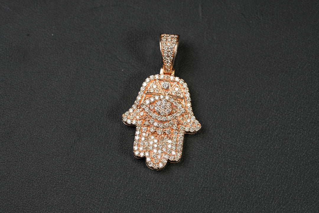 Diamond Hamsa Pendant Rose 14K Gold