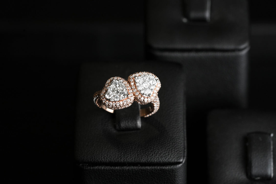 Double Heart Ring Rose 14K
