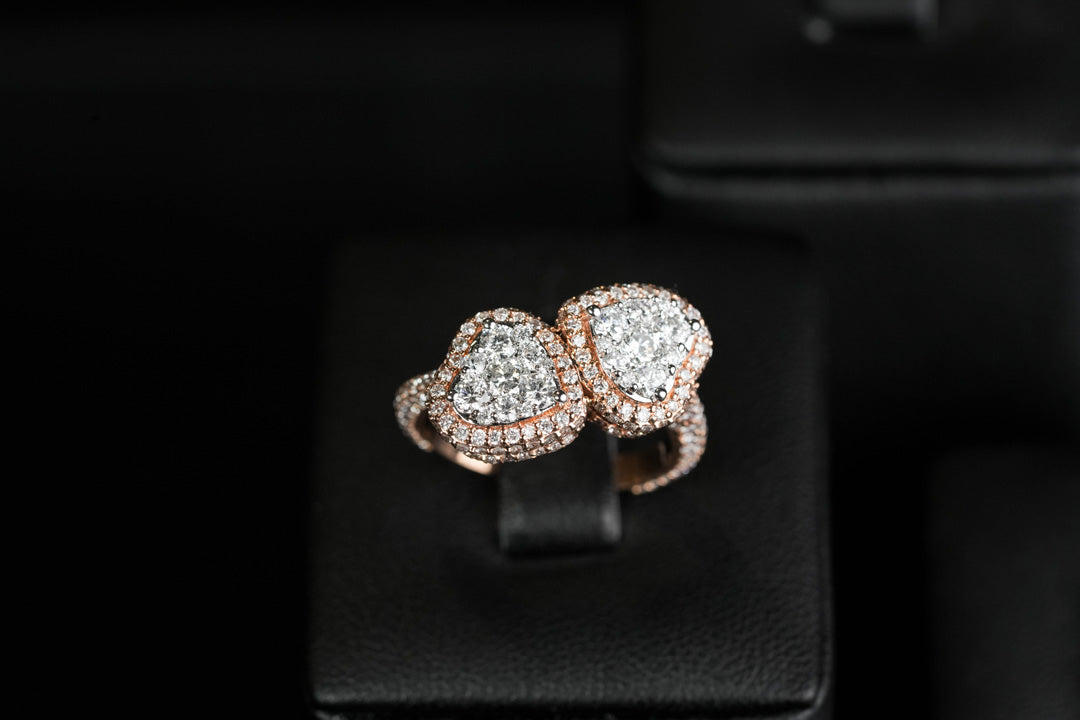 Double Heart Ring Rose 14K