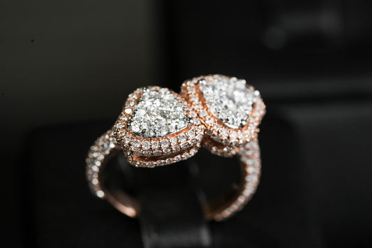 Double Heart Ring Rose 14K