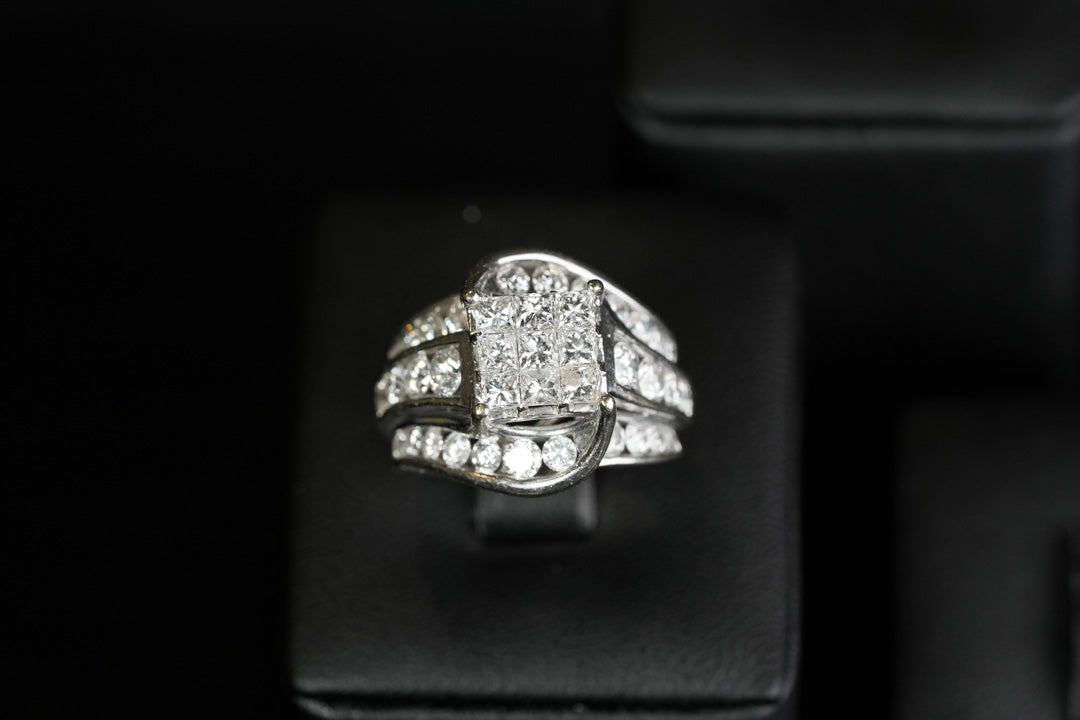 Princess Cut Invisible Set Diamond Ring 14K White Gold