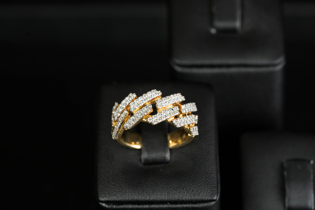 Cuban Link Prong Diamond Ring 10K Gold
