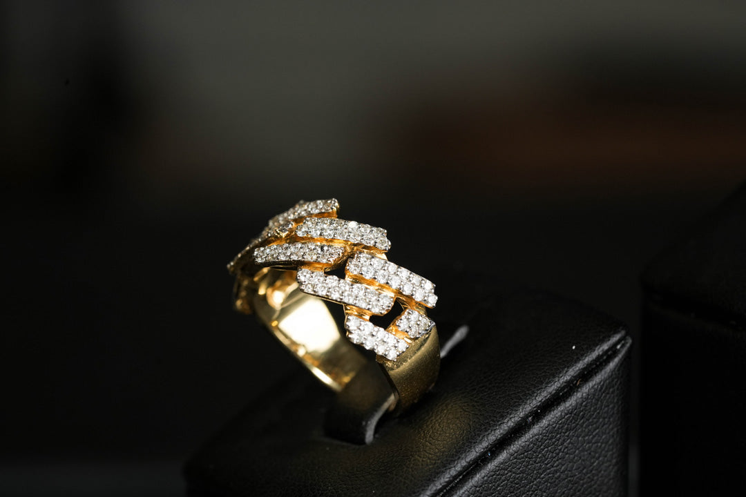 Cuban Link Prong Diamond Ring 10K Gold