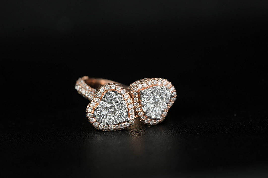 Double Heart Ring Rose 14K