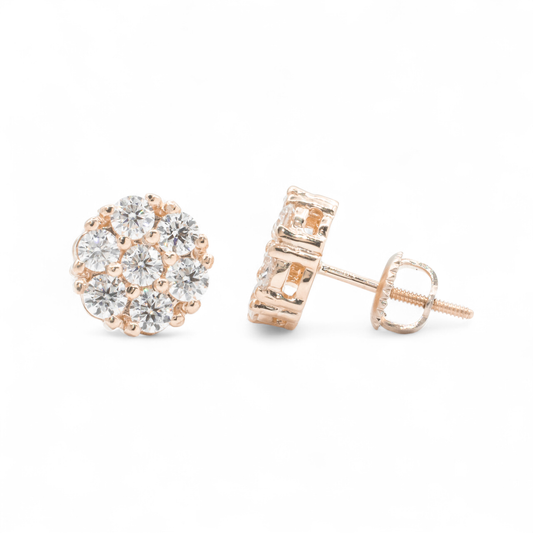 14k Rose Gold Lab Diamond Cluster Earrings 2 ctw