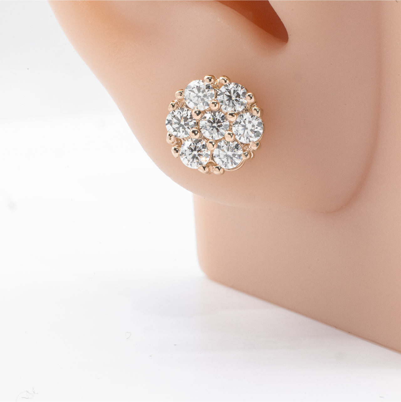 14k Rose Gold Lab Diamond Cluster Earrings 2 ctw