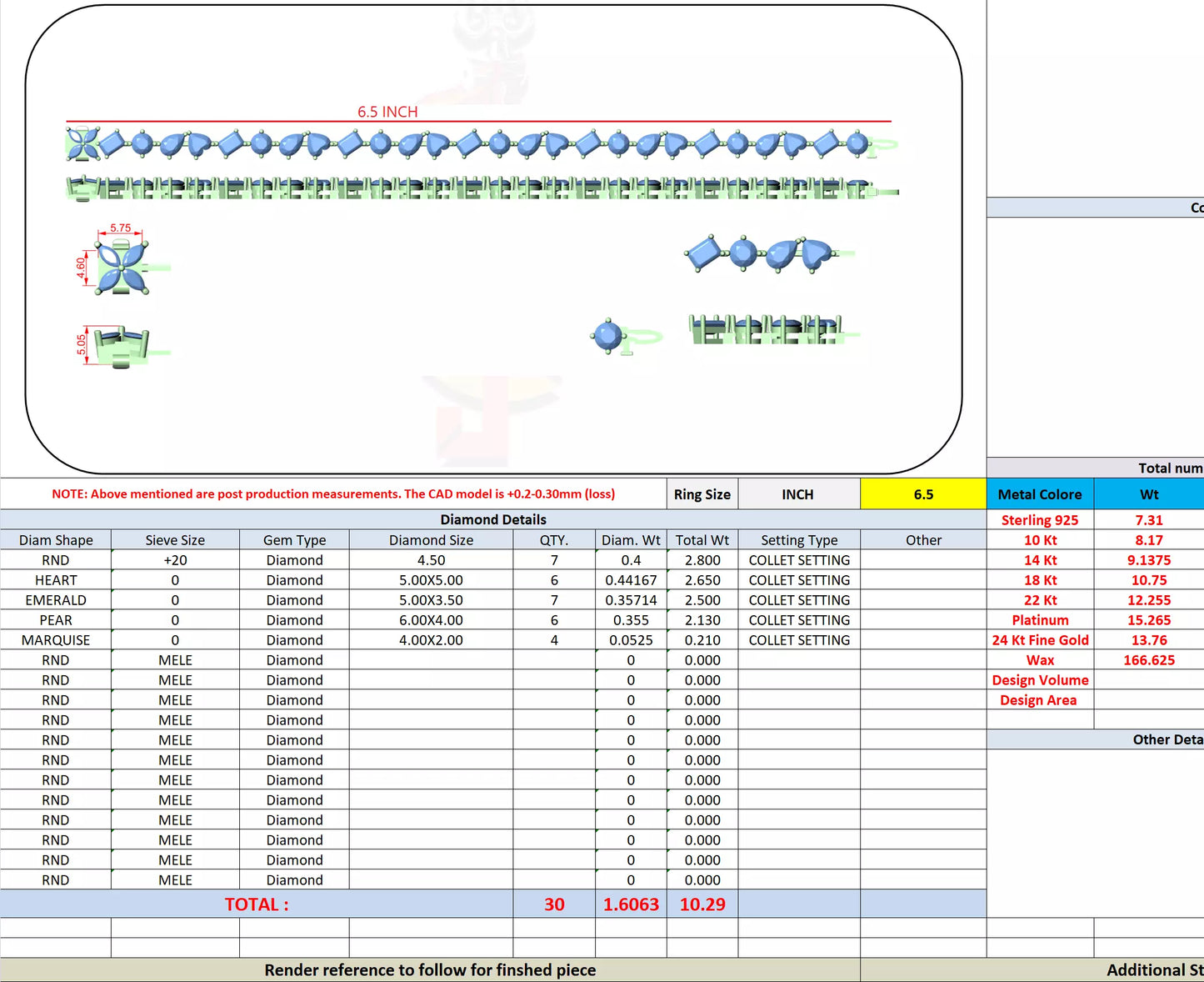 Mixed Shape Diamond Bracelet 14K Gold